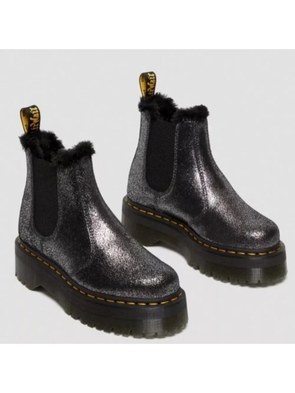 Dr. Martens 2976 Faux Fur-Lined Metallic Platform Chelsea Boots